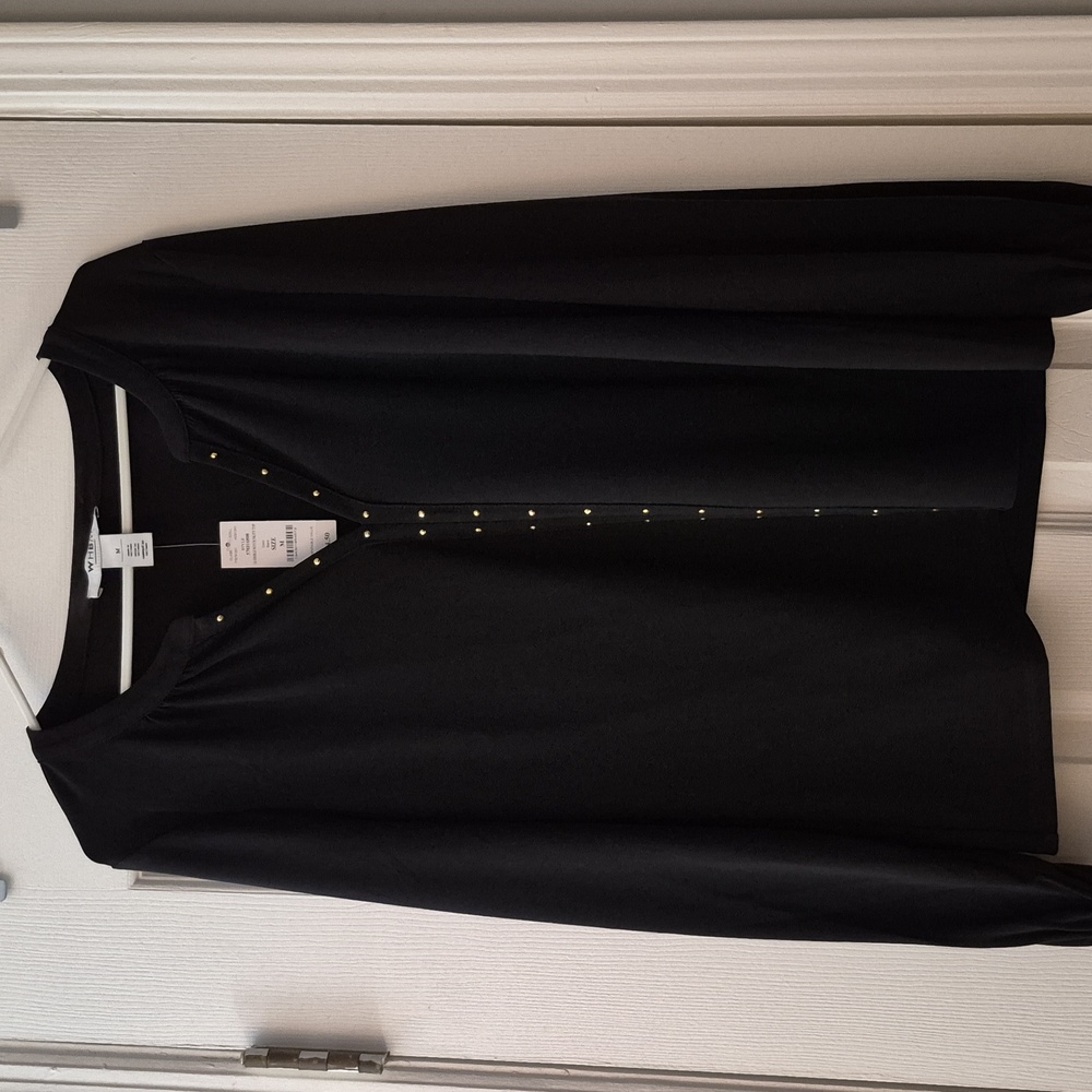 White House Black Market black shirt with gold studs